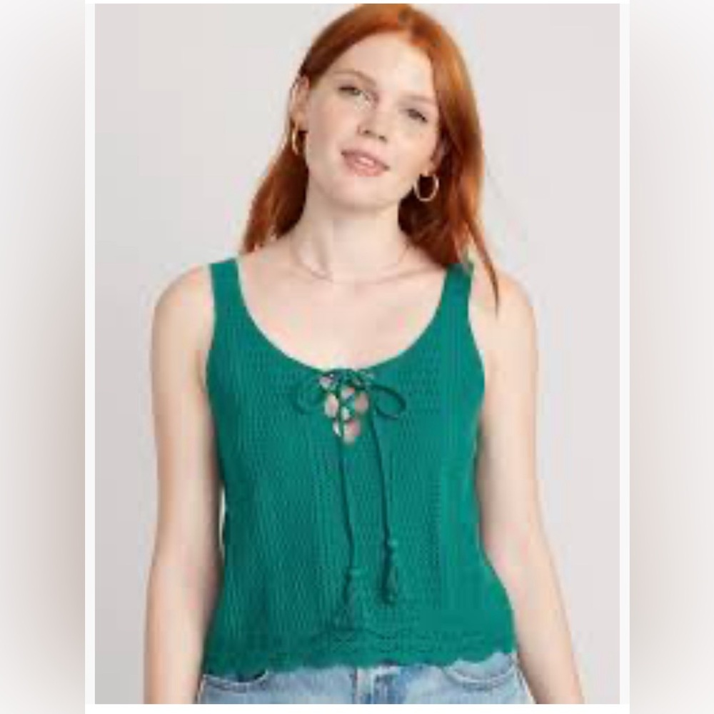 Old Navy Women’s Green Tie-Front Sweater Tank‎ Top Size XL